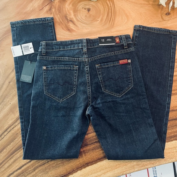 NWT SEVEN Jeans Size 12 “SLIMMY STRAIGHT LEG” DARK BLUE WASH - Picture 2 of 6